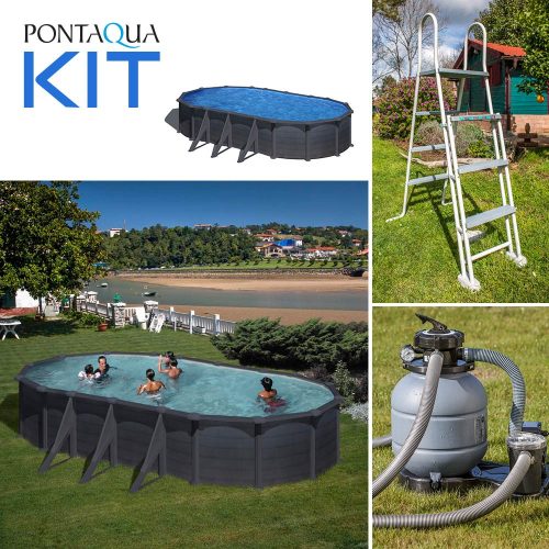 PONTAQUA KIT GRAPHITE fémfalas családi medence szett 7,3 x 3,75 x1,2 m