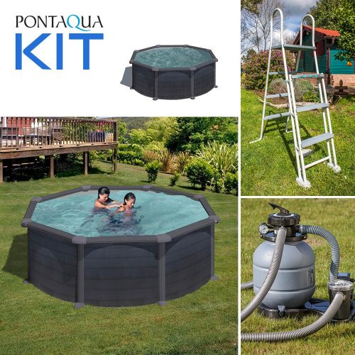 PONTAQUA KIT GRAPHITE kerek fémfalas családi medence szett 4,6 x 1,20 m