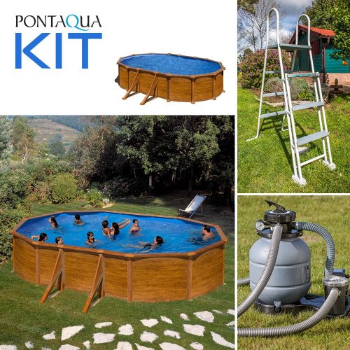 PONTAQUA KIT WOOD fémfalas családi medence szett 6,1 x 3,75 x 1,2 m